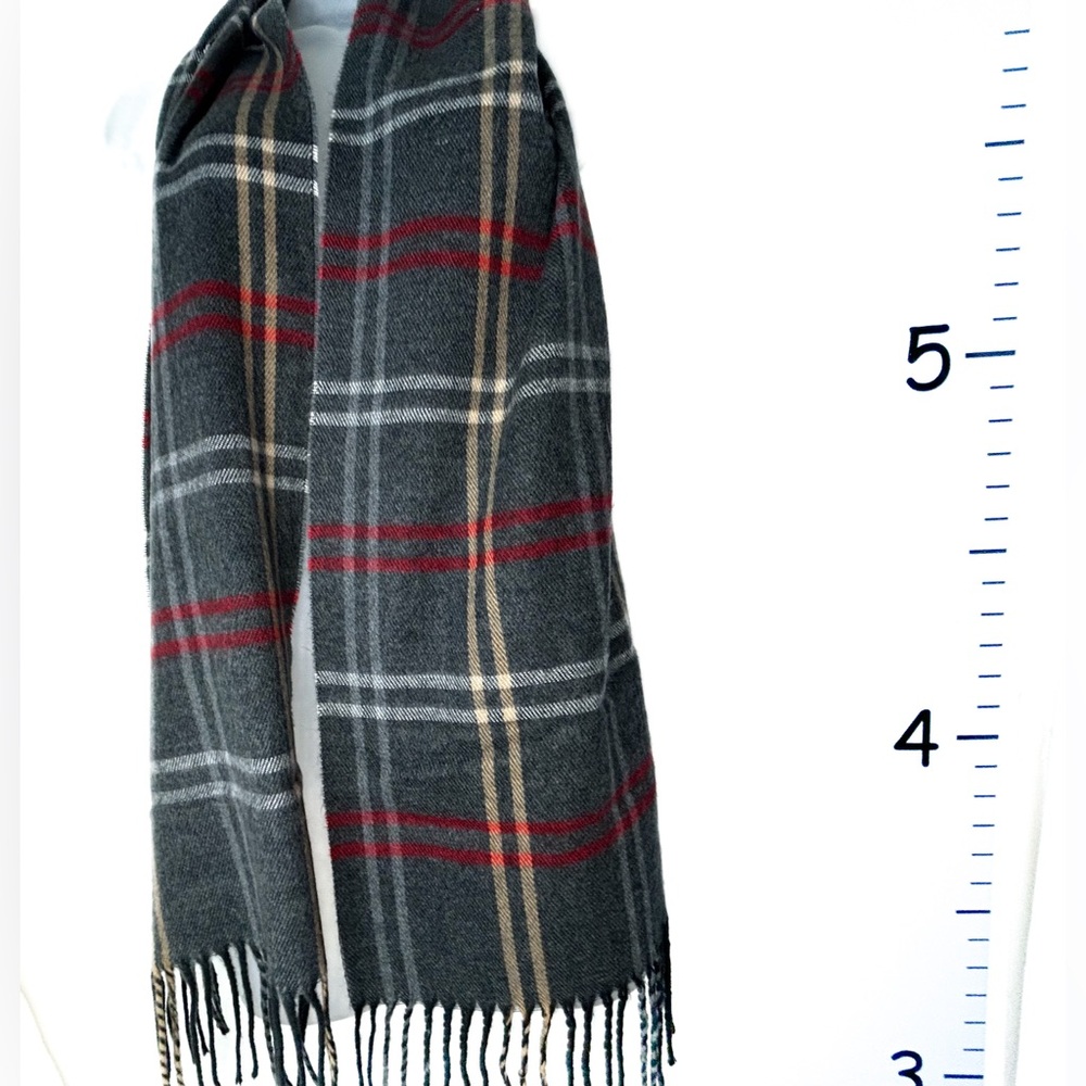 Cejon Gray Red Plaid Italian Scarf with‎ Tassels